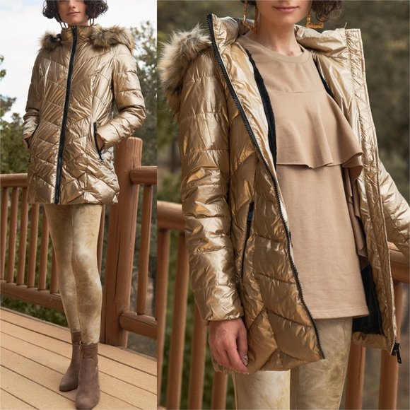 MODA ME COUTURE Jackets & Blazers - FLEECED LINED GOLD PUFFER JACKET